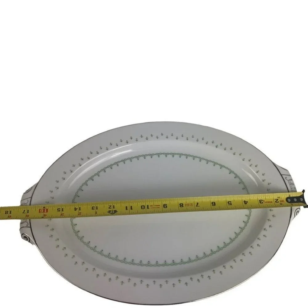 Narumi Fine China‎ La Salle Oval Platter Handles Silver Accents Midcentury Japan